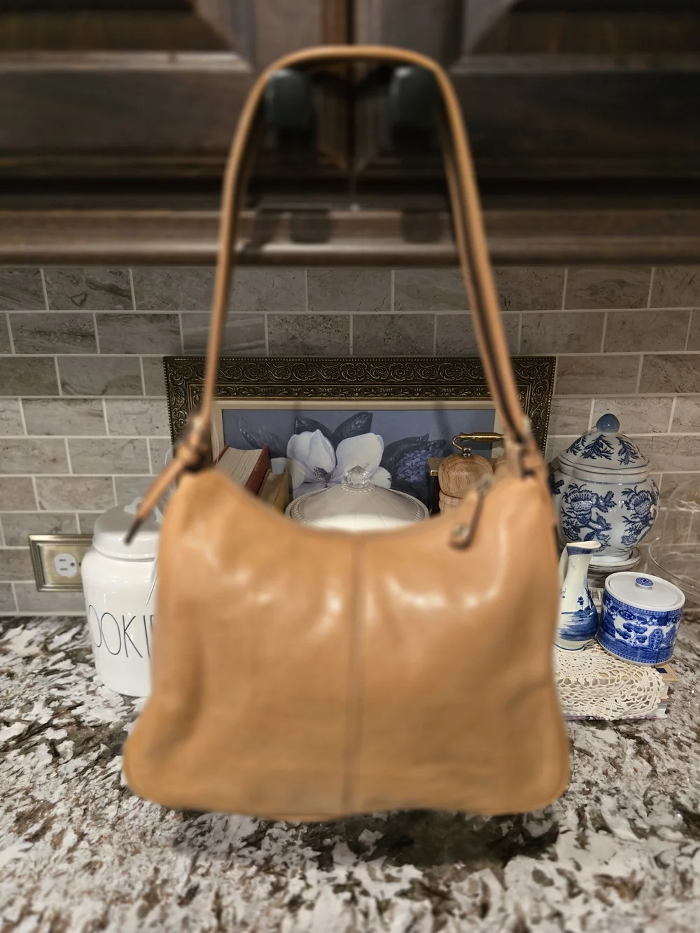 Etienne Aigner Tan Leather Shoulder Bag with Front Buckle